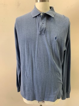 POLO, Dusty Blue, Cotton, Heathered, 2 Buttons,  Long Sleeves,