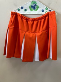 TEAM WORK, Orange, White, Polyester, Color Blocking, Elastic Waist, Drop Waist, Pleated