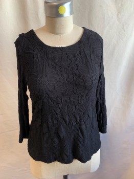 Womens, Top, TIANELLO, Black, Rayon, Polyester, Solid, XL, Scoop Neck, Long Sleeves, Novelty Knit