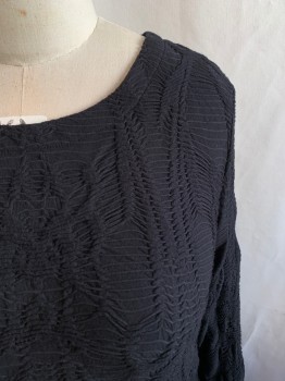 TIANELLO, Black, Rayon, Polyester, Solid, Scoop Neck, Long Sleeves, Novelty Knit