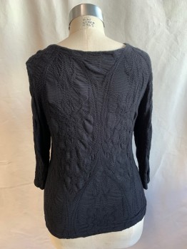 TIANELLO, Black, Rayon, Polyester, Solid, Scoop Neck, Long Sleeves, Novelty Knit