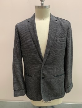 Mens, Sportcoat/Blazer, JOHN VARVATOS, Black, White, Polyester, Wool, 2 Color Weave, 44R, Single Breasted, 2 Buttons, Notched Lapel, 3 Pockets,