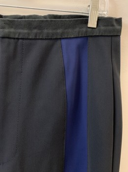 Mens, Sci-Fi/Fantasy Pants, MTO, Dk Blue, Black, Synthetic, Color Blocking, Textured Fabric, 33/27, Zip Fly, Stirrup Style, Rectangular Textured Shapes On Knees
