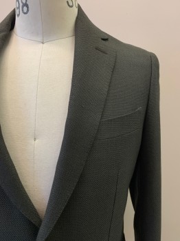 Mens, Sportcoat/Blazer, SUIT SUPPLY, Dk Olive Grn, Wool, Solid, 38, 2 Buttons, Single Breasted, Notched Lapel, 3 Pockets,