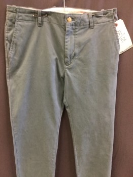 Mens, Casual Pants, URBAN OUTFITTERS, Sage Green, Cotton, Elastane, Solid, 32, 31, Flat Front, Belt Loops, Zip Front,