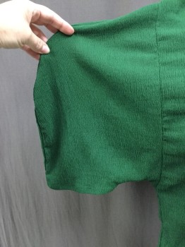 Womens, Top, ZARA, Green, Polyester, Elastane, Solid, L, Textured Green, Crew Neck, Short Sleeves, Looks Like a Faucet Sleeve... Pull Over