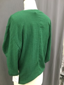 ZARA, Green, Polyester, Elastane, Solid, Textured Green, Crew Neck, Short Sleeves, Looks Like a Faucet Sleeve... Pull Over