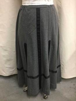 N/L, Gray, Black, Wool, Solid, Solid Gray Wool with Black Grosgrain Applique Stripes At Hem, Decorative Black Covered Buttons, Drawstring Waist In Back, Floor Length, Made To Order, Multiple,