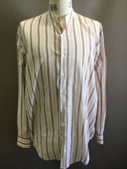 N/L, White, Gray, Mauve Pink, Cotton, Stripes - Pin, White with Mauve and Gray Pinstripes of Various Width, Long Sleeve Button Front, Band Collar,  No Pocket, Made To Order Reproduction, Double, See FC015285
