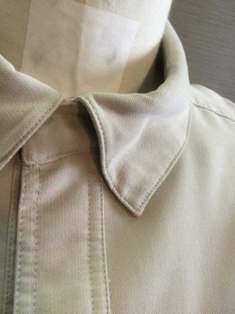 TEC APPAREL, Tan Brown, Rayon, Polyester, Solid, Long Sleeve, Snap Front, Collar Attached, 3 Pockets, (One On Sleeve), Snap Closures On Undersides of Collar