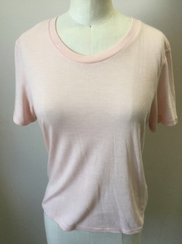 Womens, Top, TOP SHOP, Lt Pink, Polyester, Viscose, Solid, 2, Light Pink, Knit Ribbed Round Neck,  Short Sleeves,