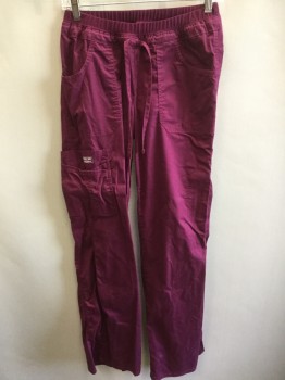 CHEROKEE, Red Burgundy, Poly/Cotton, Solid, Drawstring and Elastic Waist, Pockets