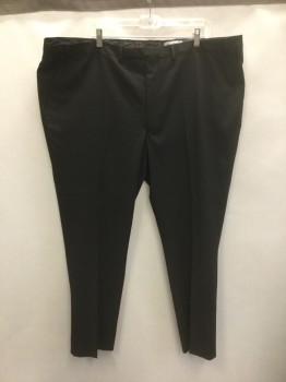 REACTION KENNETH COL, Black, Polyester, Rayon, Solid, Flat Front, Zip Front, Button Tab Waist, Slim Straight Leg