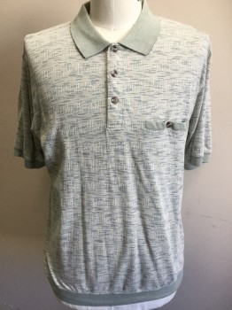 DAVID TAYLOR, Sage Green, Off White, Tan Brown, Dk Gray, Cotton, Polyester, Abstract , C.A., 3 Btns Half Placket, 1 Pckt with 1 Btn, S/S, Sage Green Collar, Cuffs, And Hem
