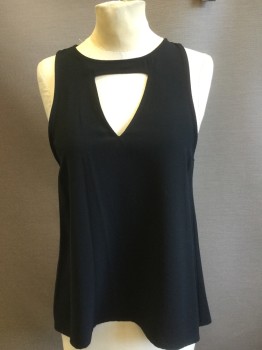 LEITH, Black, Rayon, Solid, Ballet Neck with Cut Out Triangle, Sleeveless ,