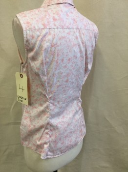 CHARTER CLUB, Pink, Lt Pink, White, Cotton, Nylon, Floral, Button Front, Collar Attached, Sleeveless, Double,