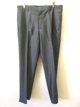 INC, Charcoal Gray, Silver, Polyester, Viscose, Stripes - Micro, Flat Front, 4 Pockets, Belt Loops, Zip Fly