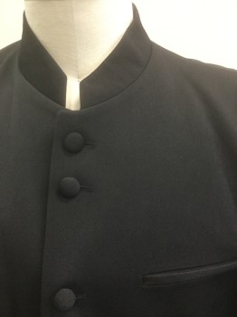 Unisex, Cassock, VITTORIO ST.ANGELO, Black, Polyester, Solid, 44R, Button Front with Self Fabric Covered Buttons in Clusters of 2, Stand Collar, Long Sleeves, 3 Welt Pockets, Padded Shoulders, Ankle Length, Vent at Center Back Hem