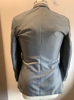 BAR III, Gray, Polyester, Viscose, Herringbone, Single Breasted, Notched Lapel, 2 Buttons, 3 Pockets, Gray Pinstriped Lining, Sleeves & Cuffs Were Marked For Tv Alts. And Will Not Come Out...
