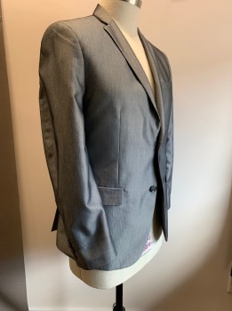 BAR III, Gray, Polyester, Viscose, Herringbone, Single Breasted, Notched Lapel, 2 Buttons, 3 Pockets, Gray Pinstriped Lining, Sleeves & Cuffs Were Marked For Tv Alts. And Will Not Come Out...