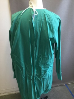 MEDLINE, Green, White, Cotton, Solid, Crew Neck with White Piping, Long Sleeves, White Back Tie