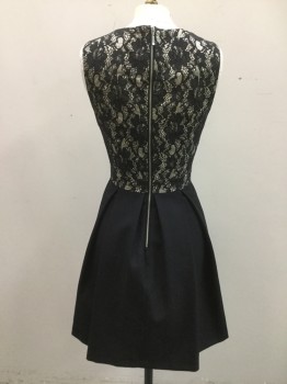 Womens, Cocktail Dress, ATMOSPHERE, Beige, Polyester, Synthetic, Solid, Floral, 8, Jewel Neck, Sleeveless, Fitted with Lace Inlay. Skirt Box Pleated at Waist, Zipper Center Back,