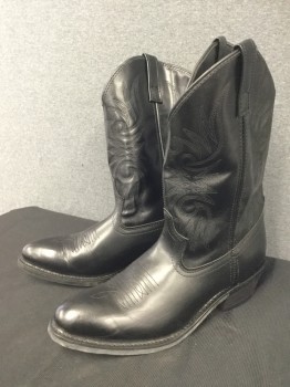 Mens, Cowboy Boots , LAREDO, Black, Faux Leather, Solid, 11, Black with Black Embroidery, Rounded/Tapered Toe, Cuban Heel