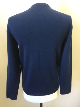 Mens, Pullover Sweater, THEORY, Dk Blue, Wool, Polyamide, Solid, M, V-neck, Long Sleeves, Ribbed Knit Neck, Raw Hem