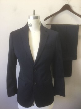Mens, Suit, Jacket, BROOKS BROTHERS, Navy Blue, White, Wool, Stripes - Pin, 36S, Navy with White Dotted Pinstripes, Single Breasted, Notched Lapel, 2 Buttons, 3 Pockets