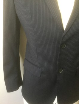 Mens, Suit, Jacket, BROOKS BROTHERS, Navy Blue, White, Wool, Stripes - Pin, 36S, Navy with White Dotted Pinstripes, Single Breasted, Notched Lapel, 2 Buttons, 3 Pockets