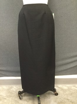 LE SUIT, Black, Polyester, Solid, Self Textured Fabric, Long Pencil Skirt, Double Darted, Back Zip, Back Slit