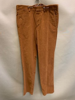 Mens, Casual Pants, BROOKS BROTHERS, Sienna Brown, Cotton, 34/33, Corduroy, Slant Pockets, Zip Front, Flat Front
