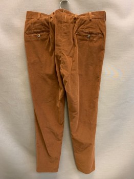 BROOKS BROTHERS, Sienna Brown, Cotton, Corduroy, Slant Pockets, Zip Front, Flat Front