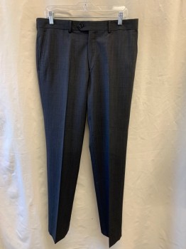 Mens, Suit, Pants, BARIII, Dk Gray, Gray, Wool, Rayon, 2 Color Weave, 33, 34, Side Pockets, Zip Front, Flat Front
