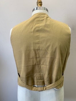 SIAM COSTUMES MTO, Brown, Beige, Wool, 2 Color Weave, Single Breasted, 4 Buttons, 4 Welt Pockets, V-neck, Solid Tan Back with Self Belt Attached at Back Waist, Made To Order