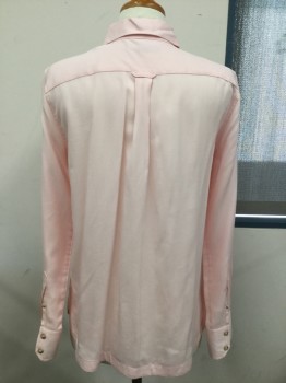BANANA REPUBLIC, Lt Pink, Tencel, Solid, Collar Attached, Button Front, Long Sleeves,