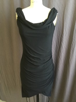 Womens, Cocktail Dress, M " Heart", Black, Polyester, Spandex, Solid, L, Cow Scoop Neck, Sleeveless, Left Side Gathered and Cut/curve Over