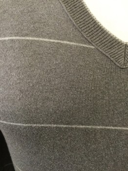 Mens, Pullover Sweater, BANANA REPUBLIC, Beige, Gray, Cotton, Stripes, M, V-neck, Thin Stripes