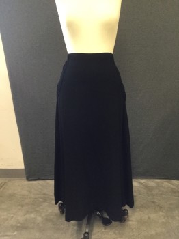 N/L MTO, Black, Wool, Solid, Day Skirt, Middle Class. Whipcord Weave. Shaped Pockets at Side Hips, Hook & Eye and Snap Closure at Center Back Waist,