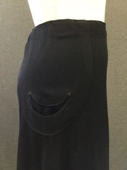 N/L MTO, Black, Wool, Solid, Day Skirt, Middle Class. Whipcord Weave. Shaped Pockets at Side Hips, Hook & Eye and Snap Closure at Center Back Waist,