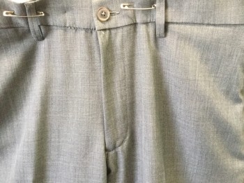 HAGGAR, Gray, Polyester, Solid, Flat Front, Zip Fly, Belt Loops, 4 Pockets