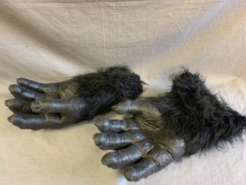 Unisex, Piece 3, MTO, Black, Synthetic, Silicone, Solid, Gorilla Hands, Faux Fur with Silicone Fingers