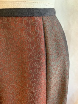 MTO, Wine Red, Gold, Synthetic, Swirl , Jacquard, 1800s, Snap Closures, Rosettes Near Pleats