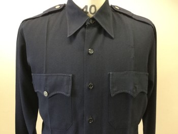 FLYING CROSS, Midnight Blue, Polyester, Solid, Police, L/S, CA, Epaulets, 2 Pockets, Button Front, 5 Crease