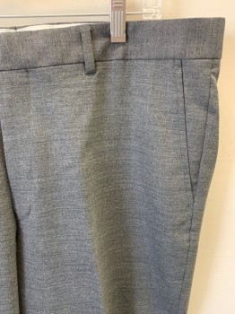 JOS A BANKS, Heather Gray, Wool, Spandex, Heathered, Slacks, Flat Front, Zip Front, Extender Waistband, 2 Slant Pockets, 2 Double Welt Pockets with Buttons, Open Hem
