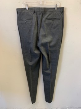 JOS A BANKS, Heather Gray, Wool, Spandex, Heathered, Slacks, Flat Front, Zip Front, Extender Waistband, 2 Slant Pockets, 2 Double Welt Pockets with Buttons, Open Hem