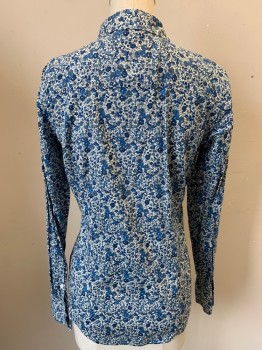 Womens, Blouse, BROOKS BROTHERS, White, Blue, Lt Blue, Dusty Blue, Cotton, Floral, 2, Long Sleeves, Button Front, Collar Attached, Liberty of London Floral