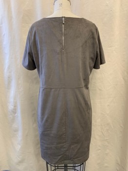 Womens, Dress, Short Sleeve, VINCE CAMUTO, Gray, Polyester, Spandex, Solid, 14, Faux Suede, Short Sleeves, Scoop Neck, Waist Seam, Back Zip, Knee Length, *Pen Mark Front Below Waist Seam*