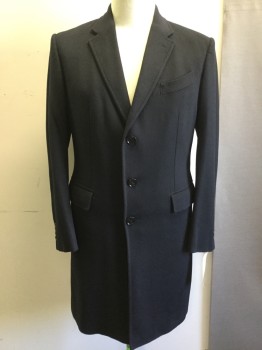Mens, Coat, Overcoat, E. ZEGNA, Midnight Blue, Wool, Cashmere, Solid, 44 R, Single Breasted, Notched Lapel, 3 Pockets,