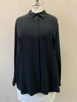 INC, Black, Silk, Solid, Button Front, Collar Attached, Long Sleeves,